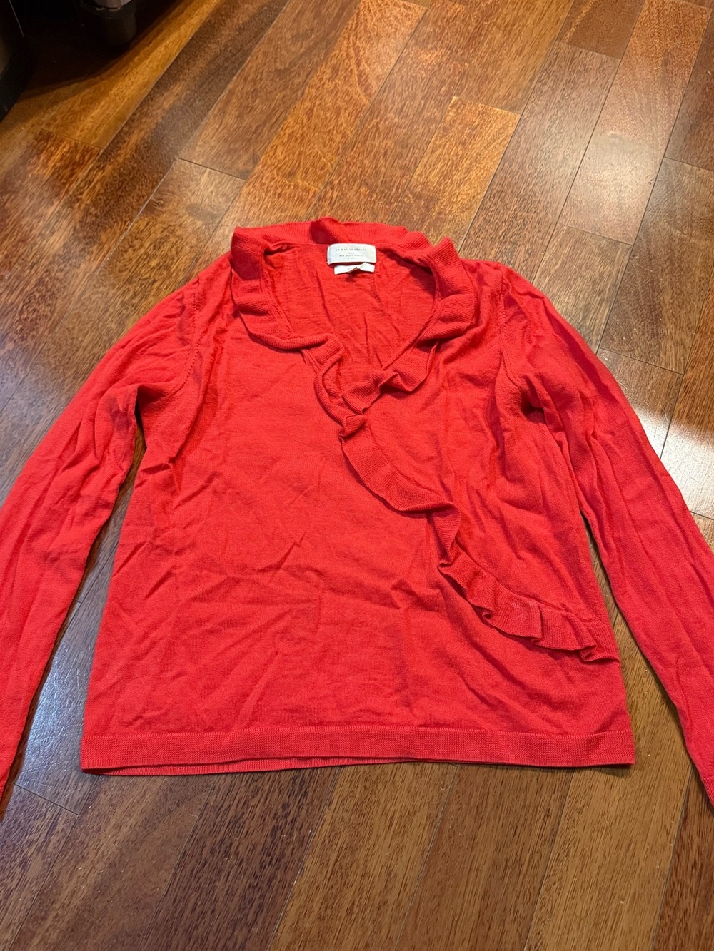 Red Sezane Front Ruffle Sweater